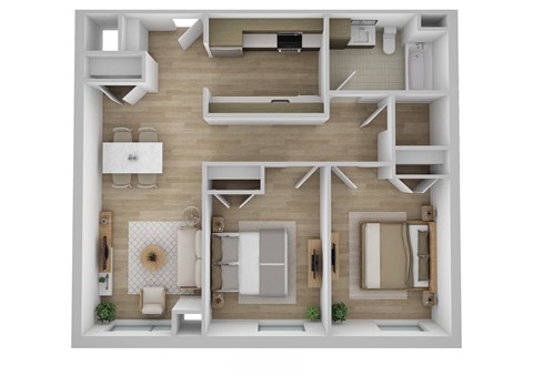 Floor plan for 2 beds, 1 bath, 890 sqft